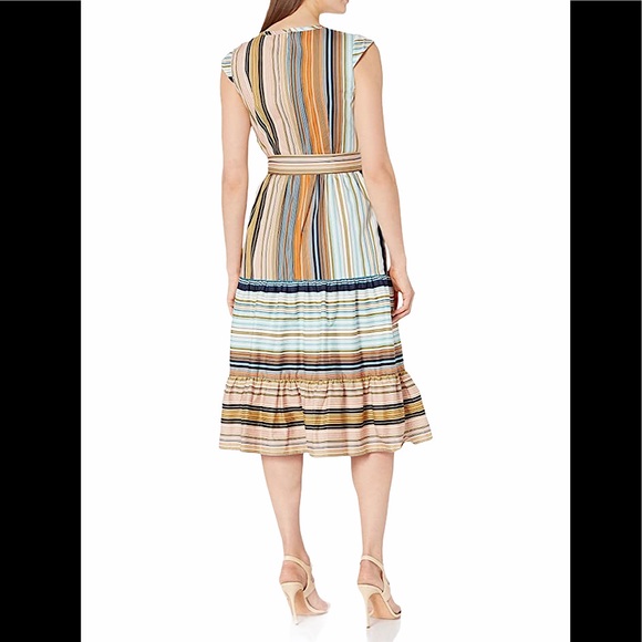 Donna Morgan Striped Tie Waist Flounce Hem Dress - Picture 3 of 11